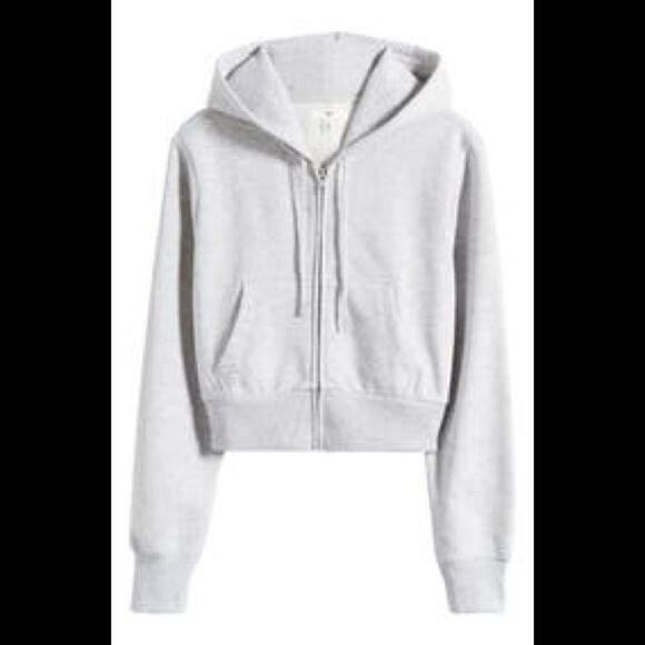 COTTON ON Crop Cotton Blend Zip-Up Hoodie Heather Grey  SP NWT in packaging - Picture 2 of 6